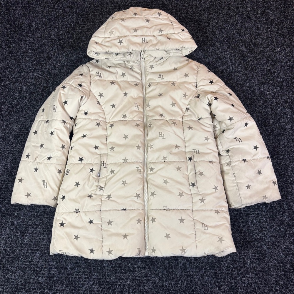 Tommy Hilfiger Girls Cream Star Print Puffer Jacket Hooded Fleece Lined Size 7
